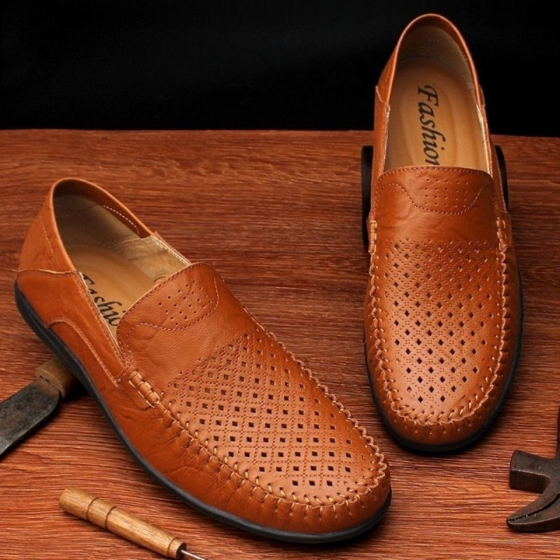 Men's Premium Genuine Leather Breathable Slip-On Loafers