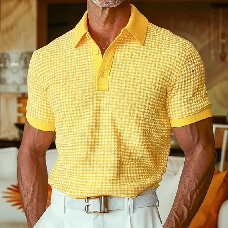 Men's Spring Fashion Classic Retro Textured Fabric Golf Polo Shirt
