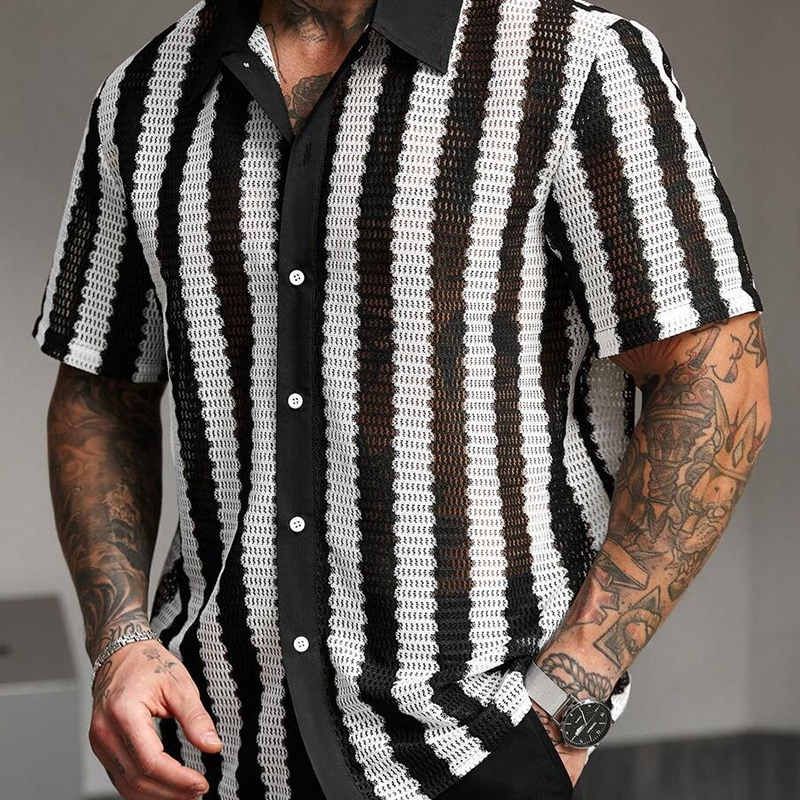 Men's Striped Short Sleeve Knitted Shirt