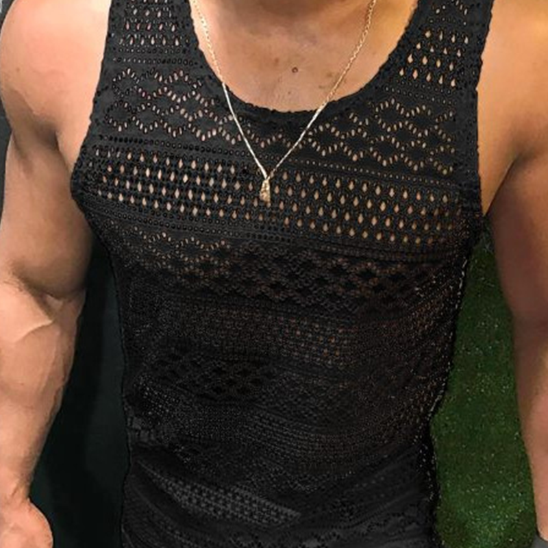 Men's Hollow-out Knitted Lace Sleeveless Tank Top