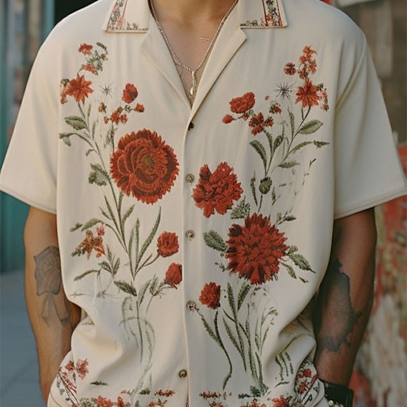 Vintage Men's Floral Shirt Button Shirt Casual Holiday Style