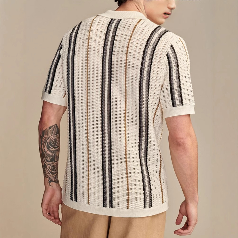 Men's Striped Collared Neck Short Sleeve Shirt