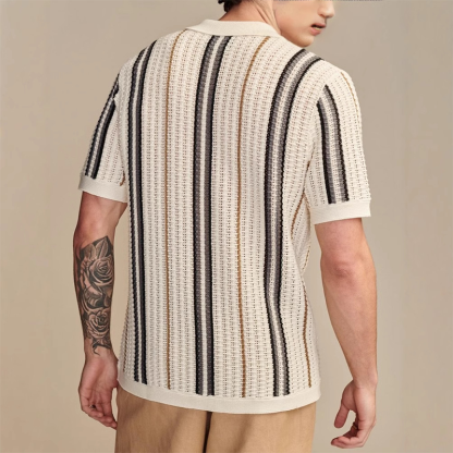 Men's Striped Collared Neck Short Sleeve Shirt