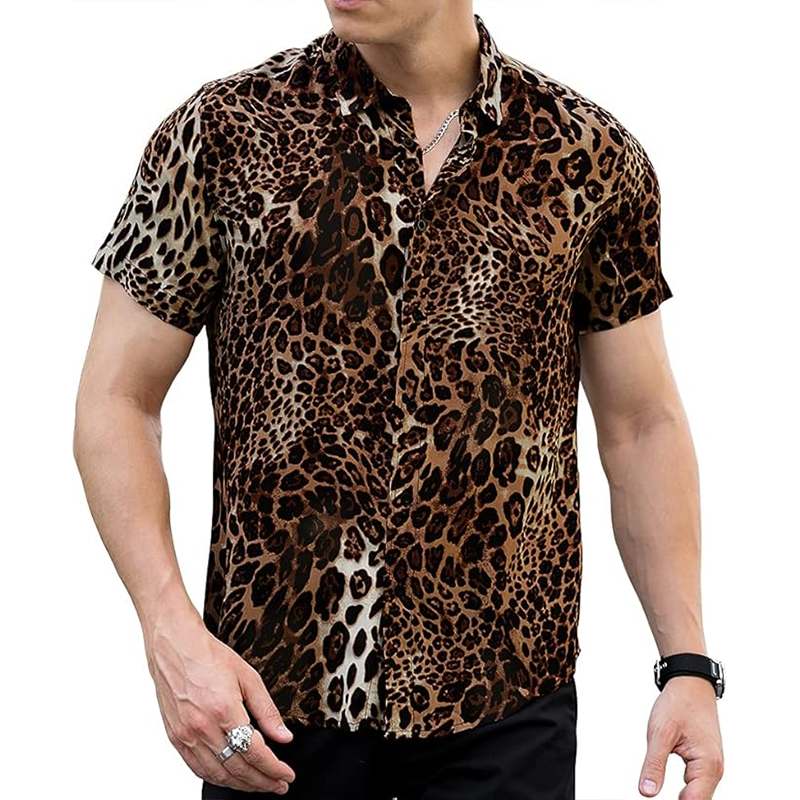 Men's Tropical Leopard Print Short Sleeve Shirt