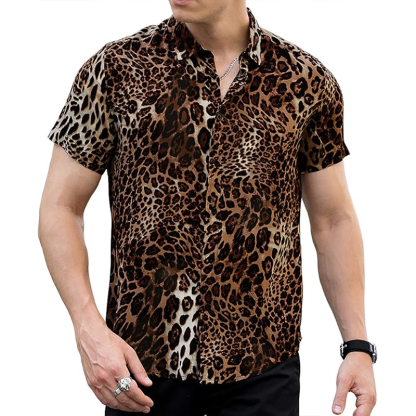 Men's Tropical Leopard Print Short Sleeve Shirt