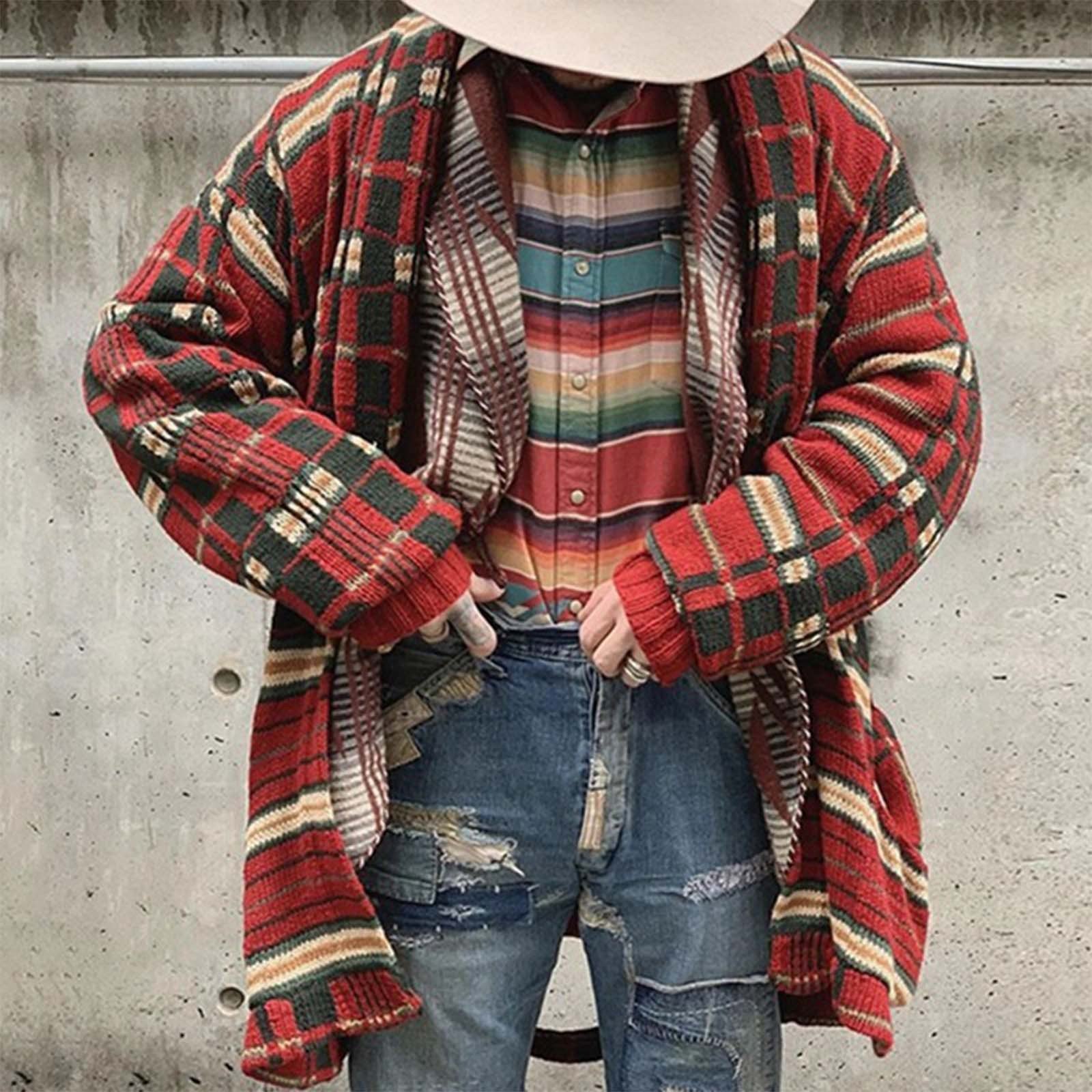 Men’s Casual Check Loose Knit Cardigan