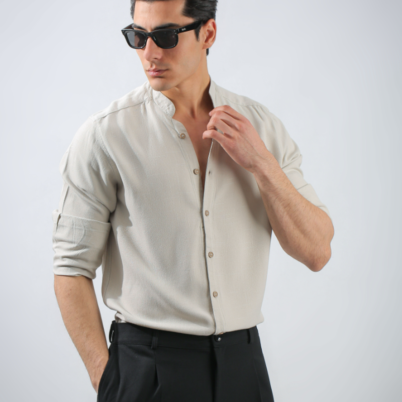 Premium French Collar Men's Linen Short Sleeve Shirt