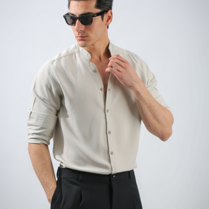 Premium French Collar Men's Linen Short Sleeve Shirt