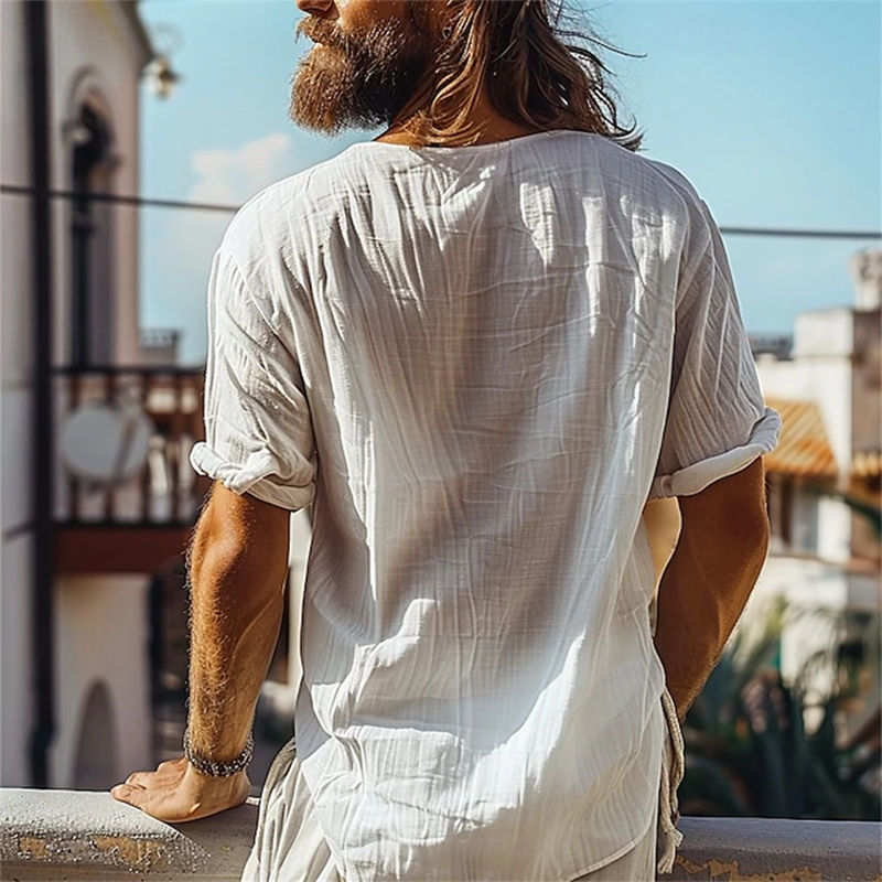 Vintage Men's Cotton Linen Short Sleeve Shirt - Breathable Summer Casual Shirt For Beach, Travel And Everyday Wear