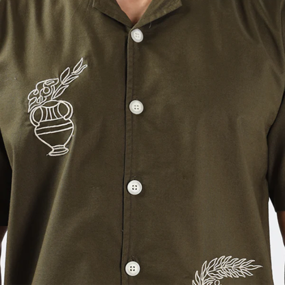 Men's Olive Green Ceramic Embroidery Shirt
