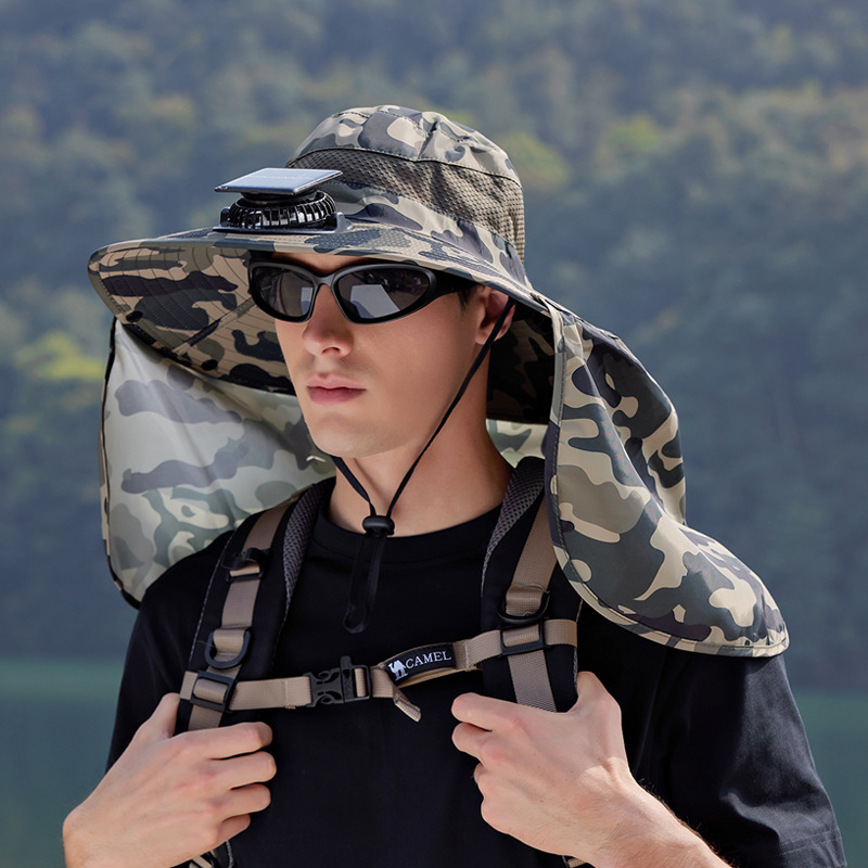 Men's Solar-Powered Cooling Fan Hat With Neck Guard