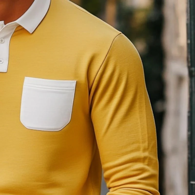 Men's Colorblock Long Sleeve Polo Neck Sweatshirt
