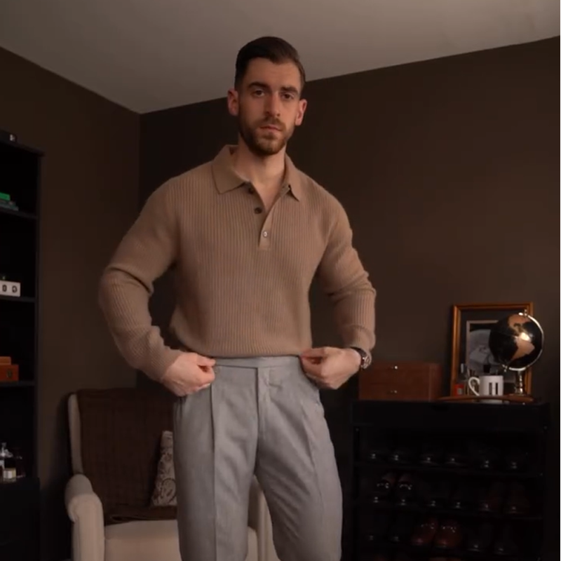 Men's Polo Collar Knit Sweater, Long Sleeve Relaxed Fit Pullover for Fall Winter, Casual Smart Office Wear, Modern Vintage Style