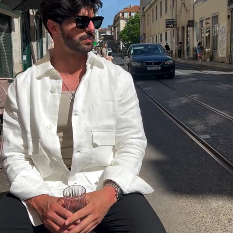 Men's Solid Color Work Jacket with Multiple Pockets, Casual Utility Coat for Everyday Wear, Relaxed Fit Outdoor Jacket for Men