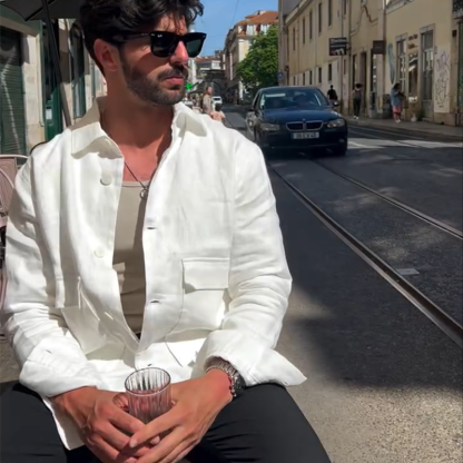 Men's Solid Color Work Jacket with Multiple Pockets, Casual Utility Coat for Everyday Wear, Relaxed Fit Outdoor Jacket for Men