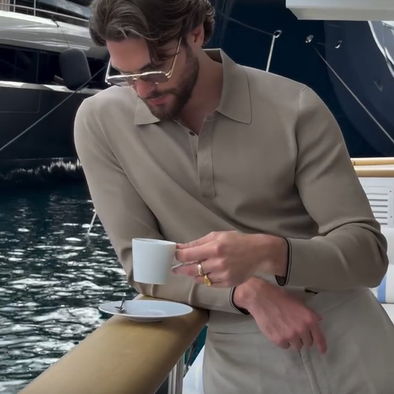 Men's Long Sleeve Knit Polo Shirt, Casual Comfort and Versatile Wool Polo Sweater for Men, Wool Blend Long Sleeve Collared Polo Sweater