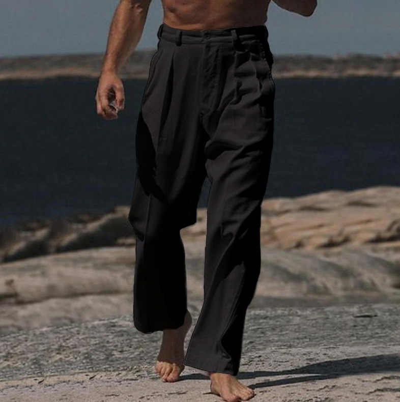 Men's Summer Casual Linen Pants, Relaxed Fit Straight Leg Trousers with Slant Pockets, Breathable and Versatile for Travel & Everyday Wear