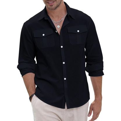 Men's Linen Shirt Long Sleeve, Relaxed Fit Breathable Button Down Shirt for Summer, Casual Beach Resort Wear & Versatile Cover-Up