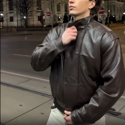 Men's Retro Brown Classic Black Leather Bomber Jacket, Vintage Pilot Leather Jacket for Men, Regular and Padded Styles Are Suitable for Autumn and Winter