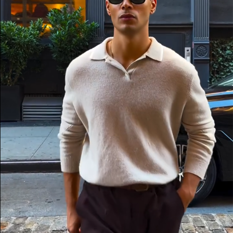 Men's Merino Wool Polo Neck Knit Sweater, Premium Business Casual Polo Neck Jumper, Fall and Winter Knit