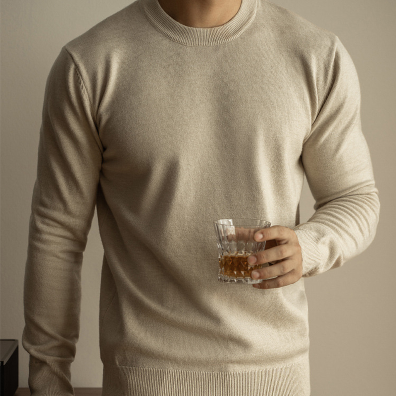 Men's Fall and Winter Essential Crewneck Sweater, Comfortable Tencel Wool Blend Knit, Machine Washable, Casual Crew Neck Pullover