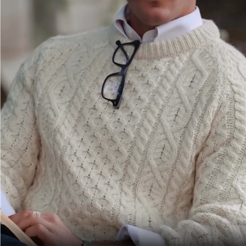 2025 Men's Retro Heavyweight Wool Blend Sweater, Classic Chunky Cable Knit, Aran Wool Sweater, Winter Crewneck Pullover