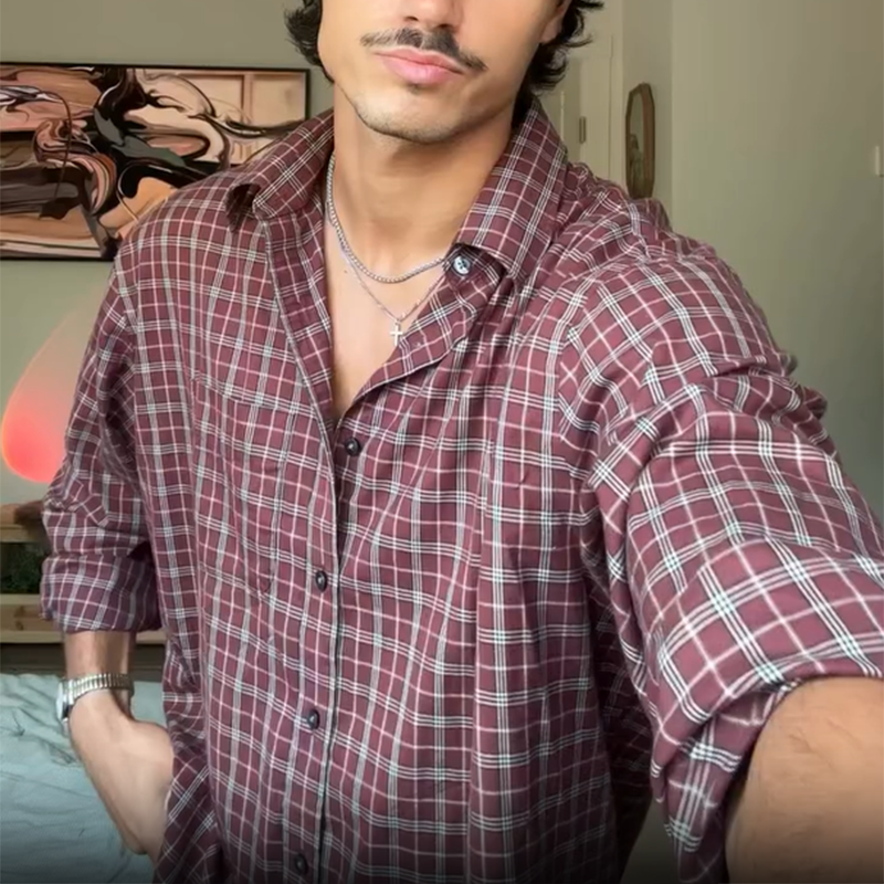 Men's Vintage Cotton Red & Blue Checked Shirt, Unisex Oversized Fit, Couples Outfit, Valentine's Day Gift