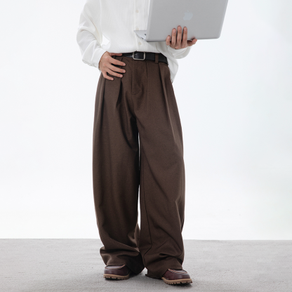 2025 Autumn New Men's Retro Casual Pants, Loose Straight Casual Pants, Smooth Drape Suit Trousers, All-match For Daily and Business Wear 