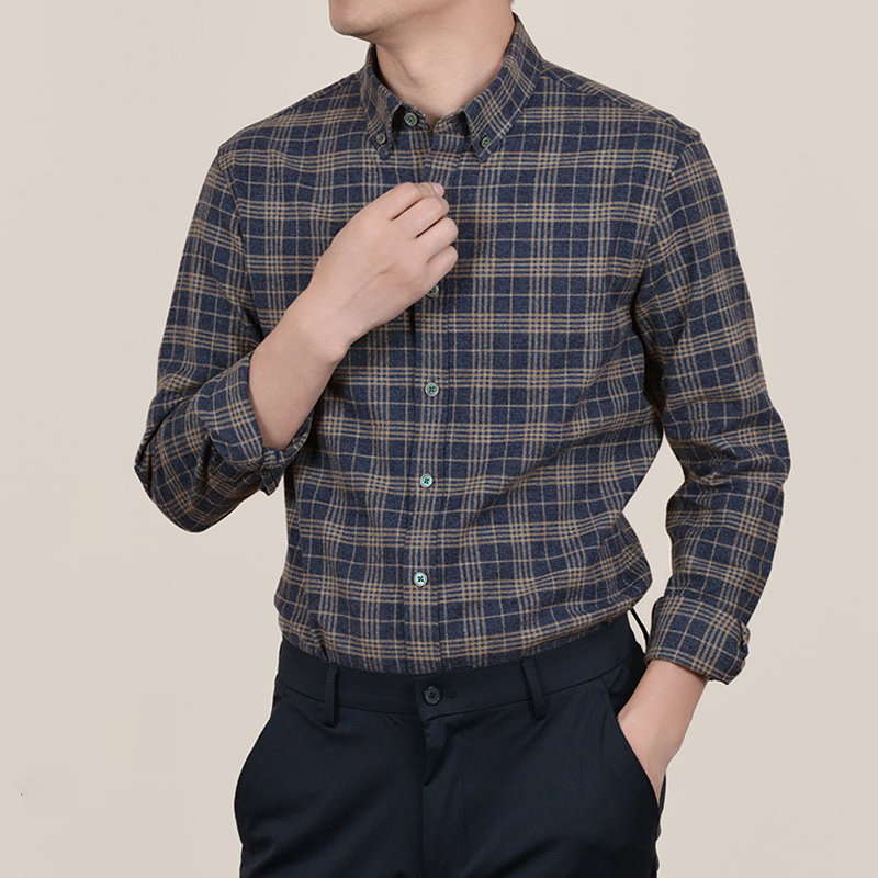 Men's Brushed Autumn and Winter shirt, Vintage Cotton Plaid Shirt, Business Casual Shirt, All-match Shirt for Daily Wear
