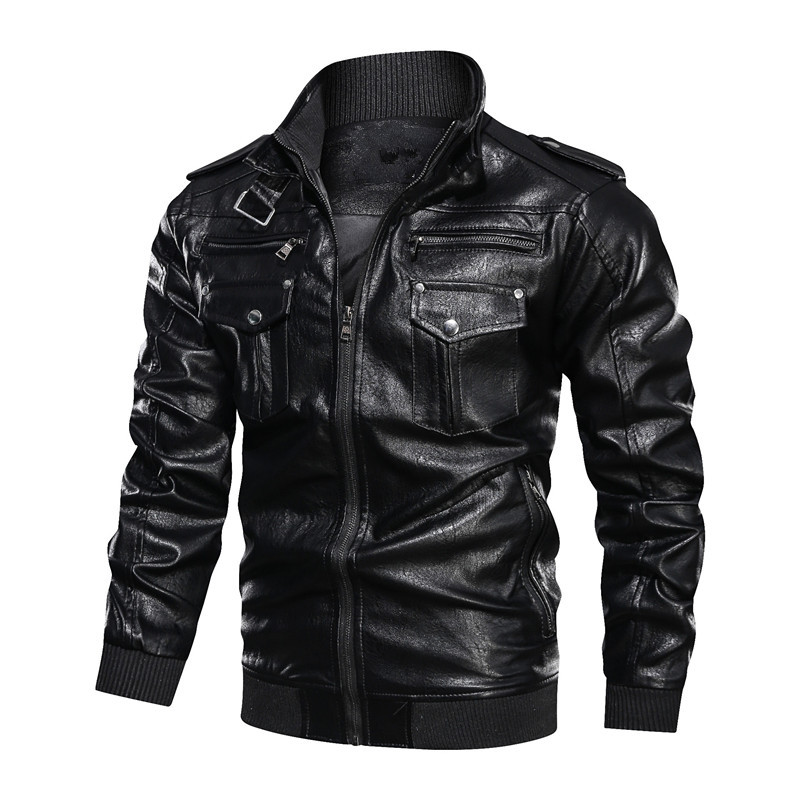 Men's Leather Sports t Washed Retro Front Pockets Genuine Leather Jacket