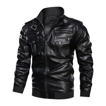Men's Leather Sports t Washed Retro Front Pockets Genuine Leather Jacket