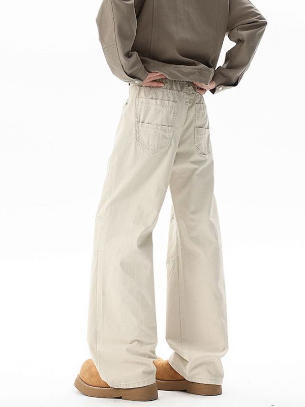 Men’s Curved-Leg Cargo Pants | Vintage Thick Workwear Straight Pants | American Street Style Fall & Winter Collection