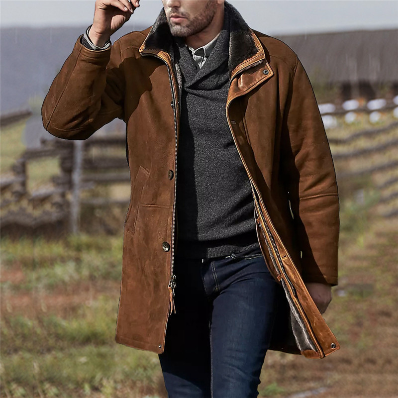 Men's Mid-Length Loose-Fitting Tweed Coat