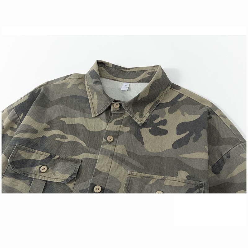 Men’s Camo Cargo Shirt Jacket – Loose-Fit Lightweight Outdoor Overshirt for Fall, Casual Streetwear Sun Protection Outerwear
