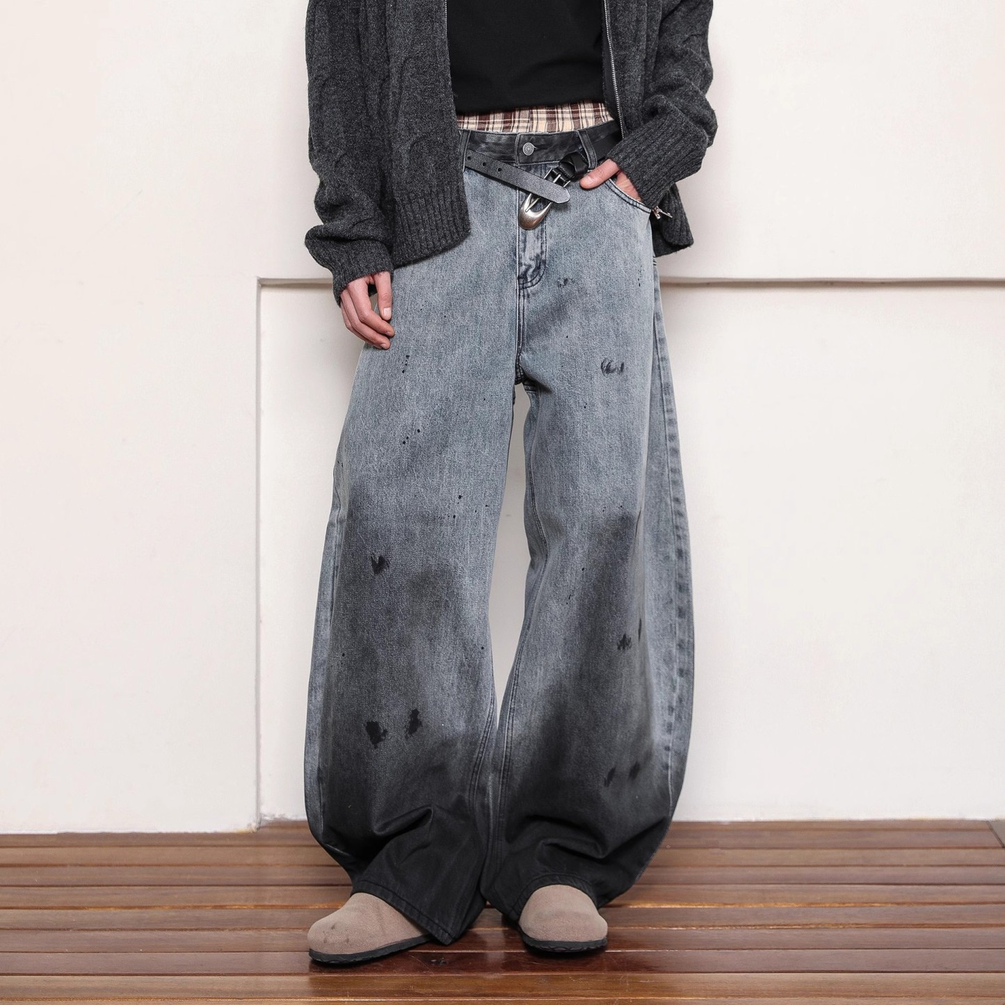 Vintage American Street Style Curved Blade Jeans | Men’s Loose Wide-Leg Baggy Banana Pants