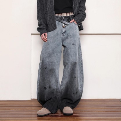 Vintage American Street Style Curved Blade Jeans | Men’s Loose Wide-Leg Baggy Banana Pants