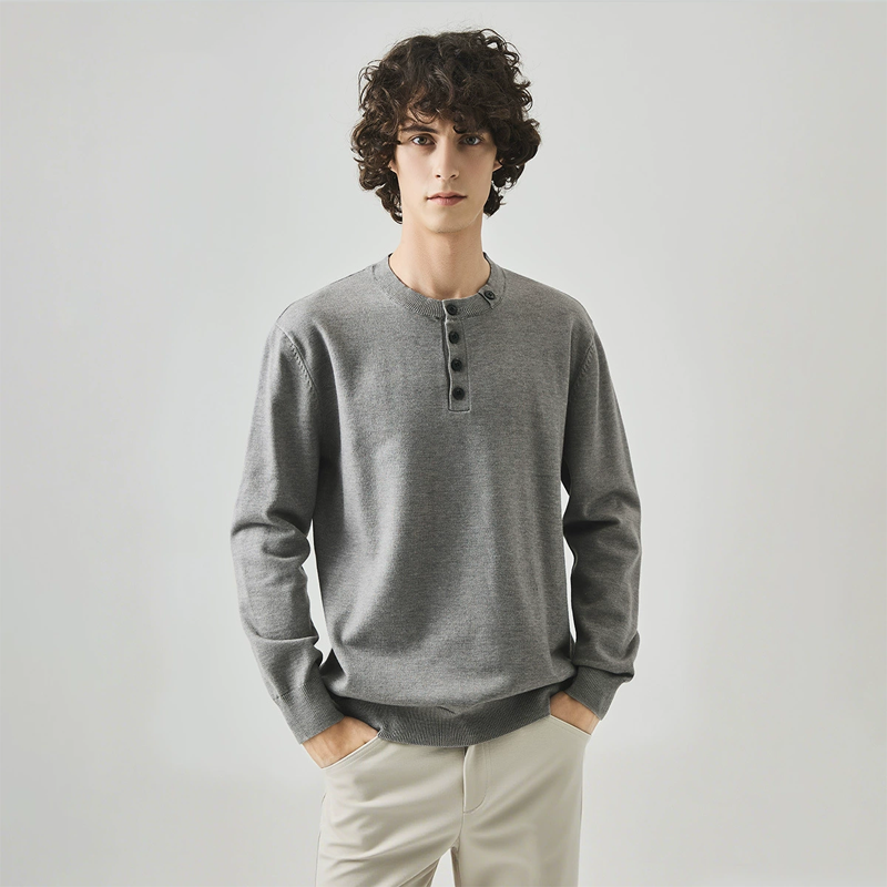 Men's Old Money Style Henley Knit Shirt, Casual Fall Pullover, Machine Washable Pullover