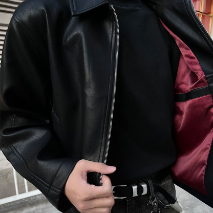 Men's New Textured Leather Jacket, Short Padded Coat with Minimalist Design, Old Money Style Winter Jacket, Cleanfit Style Outfit