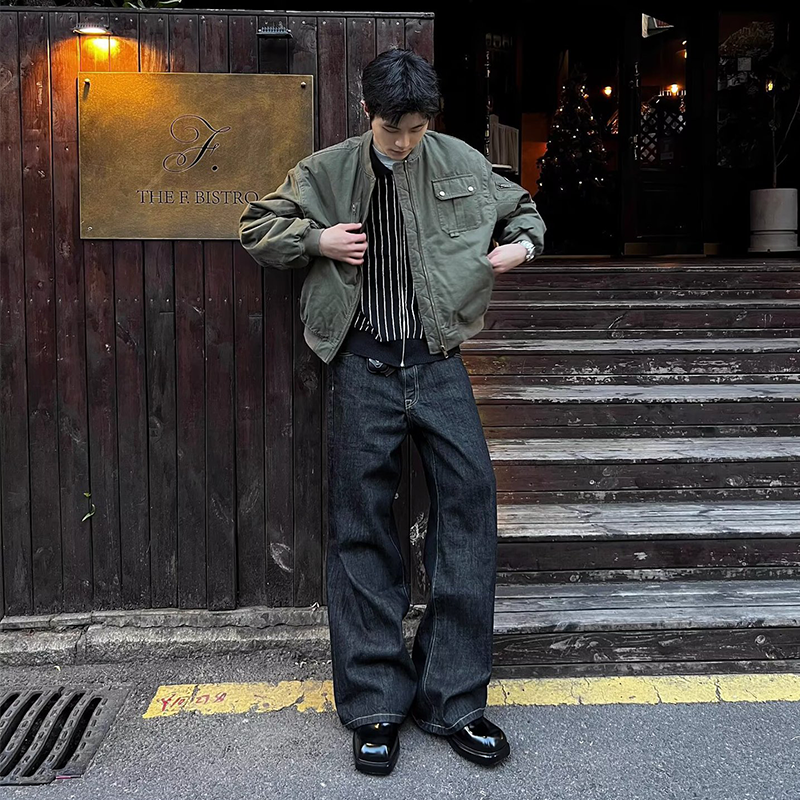 Men's Wide-leg Jeans, Classic Straight-leg Bootcut Jeans, Vintage Casual A-line Jeans