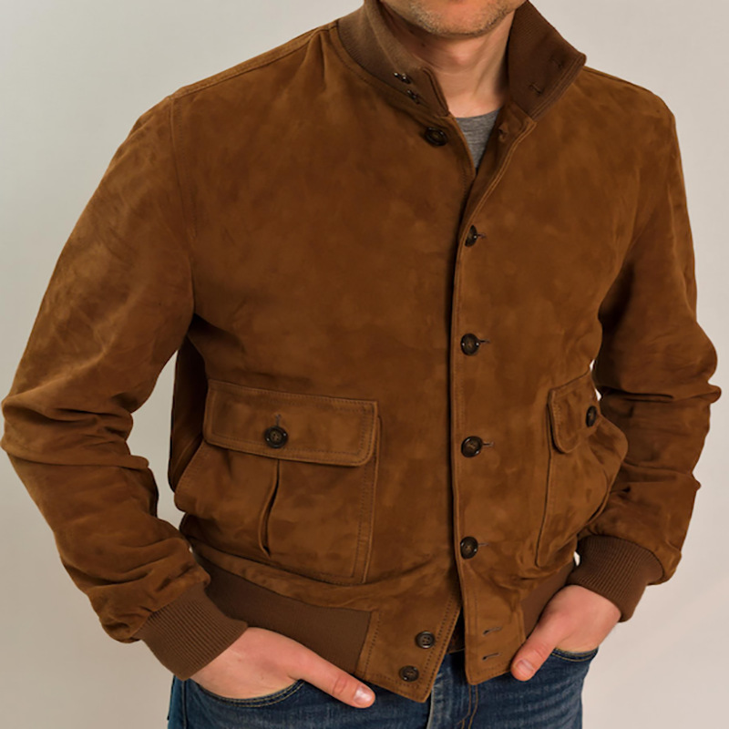 New Men's Fall And Winter Stand Collar Jacket, British Style Autumn Coat, Brown Single-Breasted Autumn Outerwear with Large Pockets