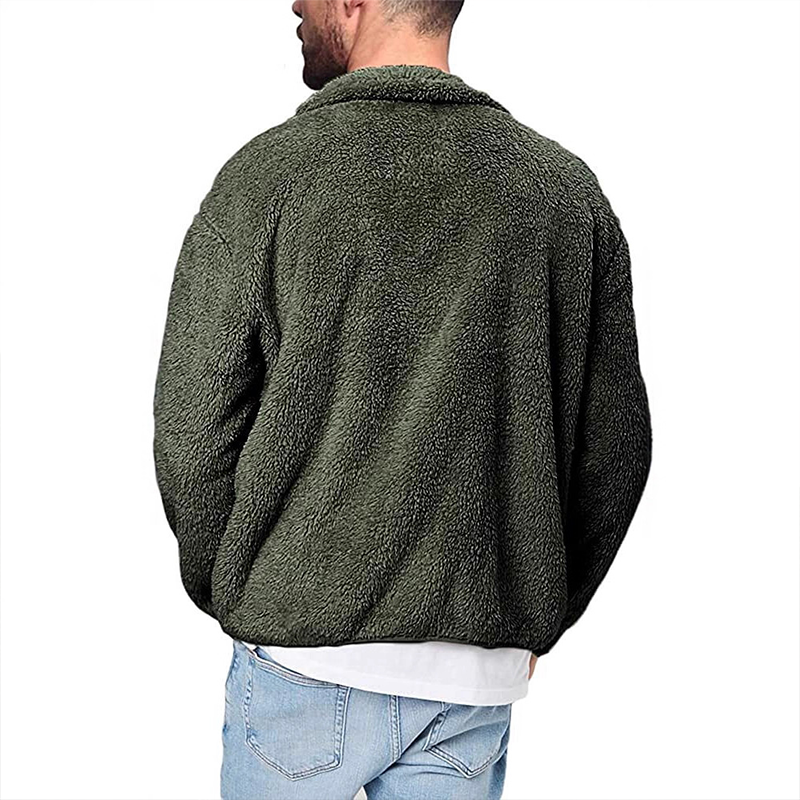 Minimalist Men's Warm Plush Jacket Coat, Solid Color Stand Collar Zip Front Sweatshirt, Casual Fall Winter Outerwear for Everyday Wear