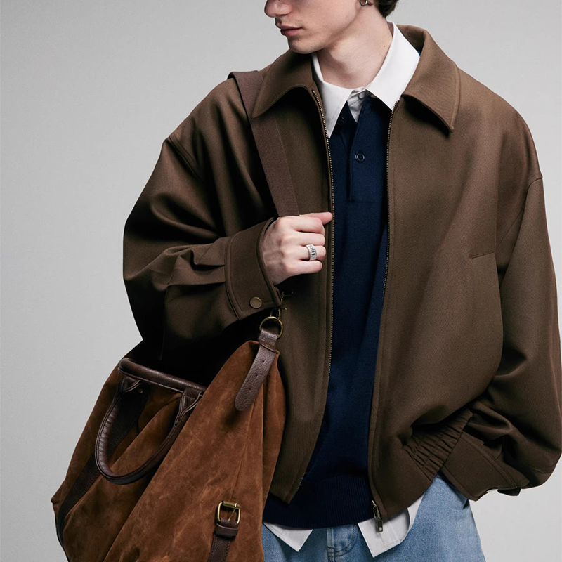 New Men's Vintage Bomber Jacket, Classic American Style Inspired Stand Collar Zip Up Coat, Casual Workwear Inspired Fall Outerwear