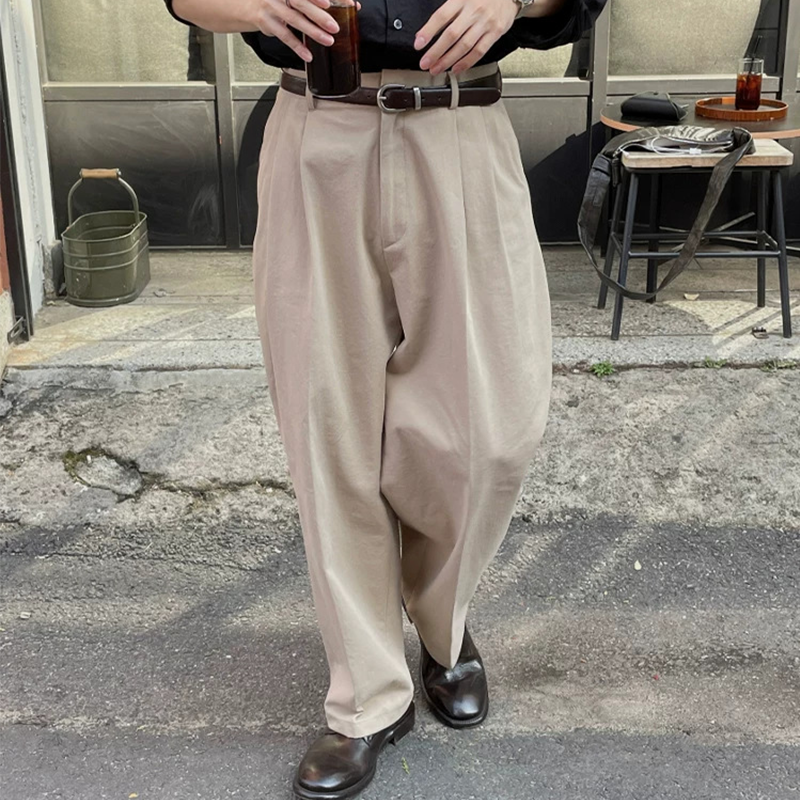 New Men's Wide Leg Trousers, Relaxed Fit Dress Pants with Double Pleat And Hidden Button, Business Casual Office Pants