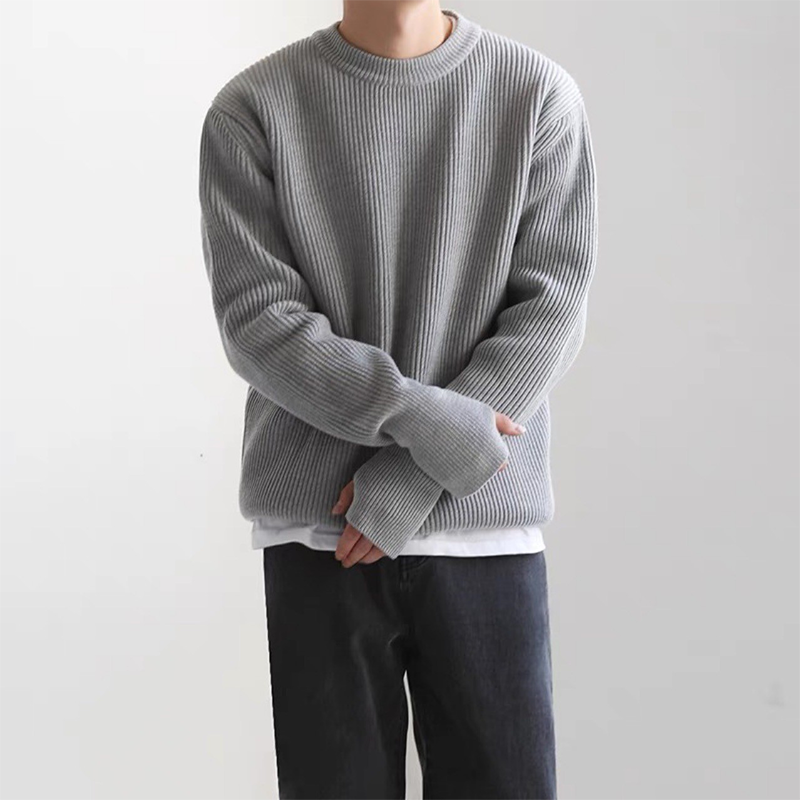 Men's Modal Crewneck Knit Sweater, 900G Heavyweight Relaxed Fit Knit, Thick and Durable, Casual Pullover