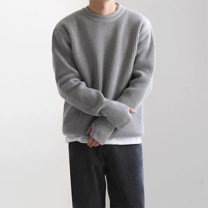 Men's Modal Crewneck Knit Sweater, 900G Heavyweight Relaxed Fit Knit, Thick and Durable, Casual Pullover