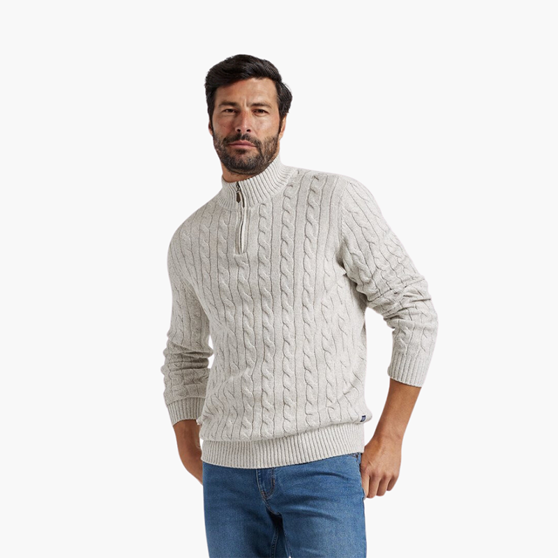 Men's Heavyweight Half Zip Mock Neck Sweater, Cotton Chunky Knit Zip Pullover