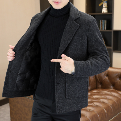 New Men's Short Down Blazer Jacket, Premium White Duck Down Coat with Notch Lapel, Business Casual and Dress Winter Coat