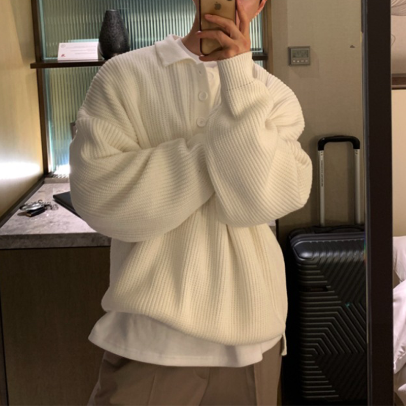 Winter Men's Polo Neck Knit Sweater, Ultra-Soft Polo Sweater, Business Casual Knit, Spandex Stretch Comfort Pullover