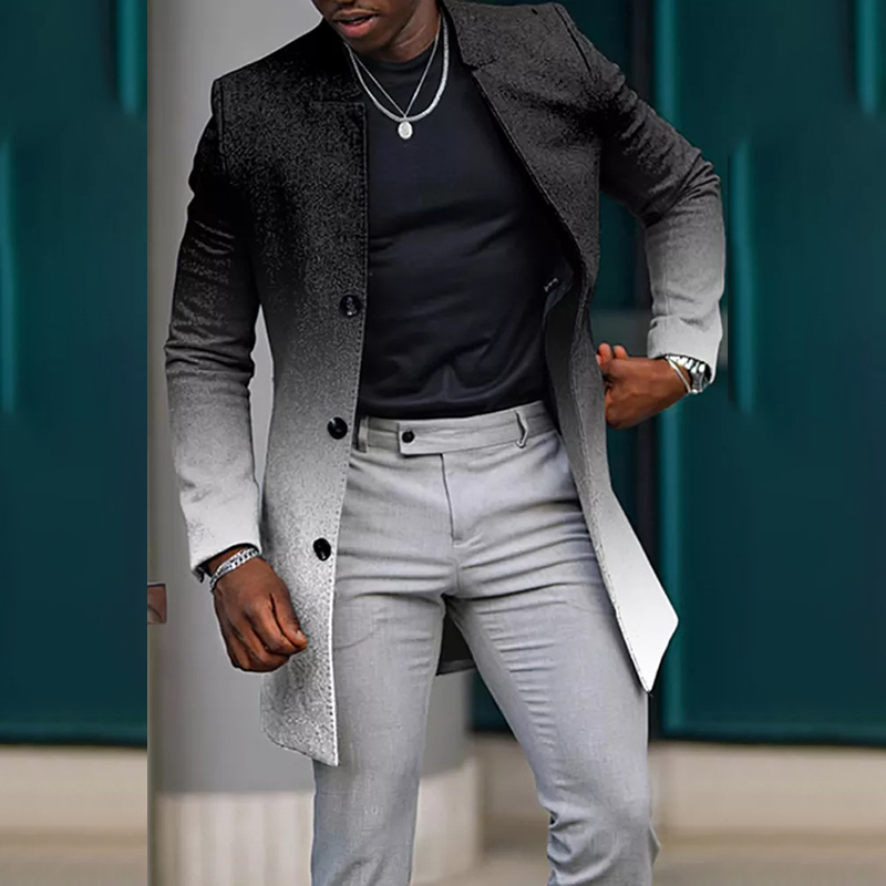 Men's Fashion Plaid Trench Coat