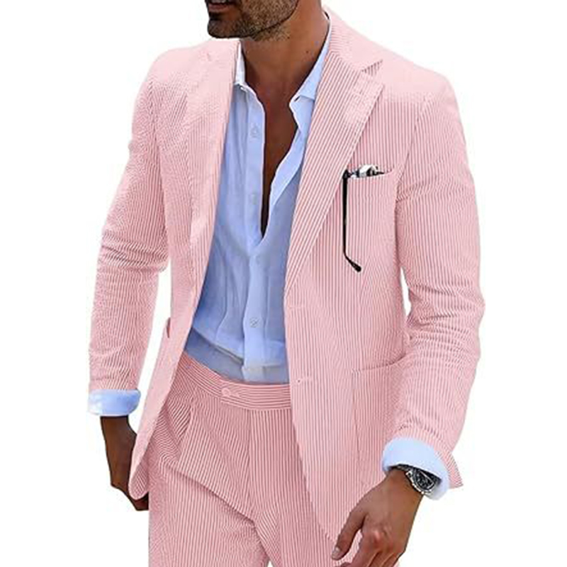 Double Breasted Blazer Pants 2 Piece Men's Summer Suit
